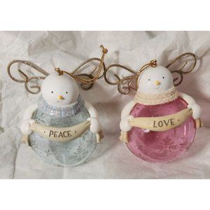 Blown Glass Christmas Ornament Snowmen Angels Blue and Pink Peace and Love